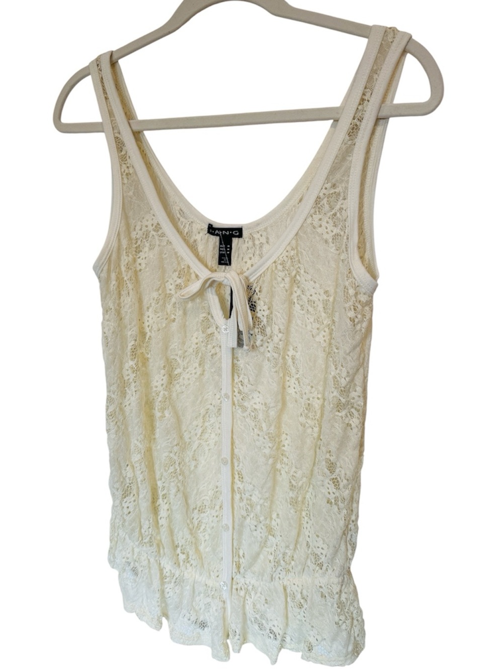 FANG Cream Lace Tie-Front Top